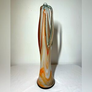 Arklahoma Co Art Glass Vase aka Sooner Ozark White Orange Swirl. VINTAGE 17”